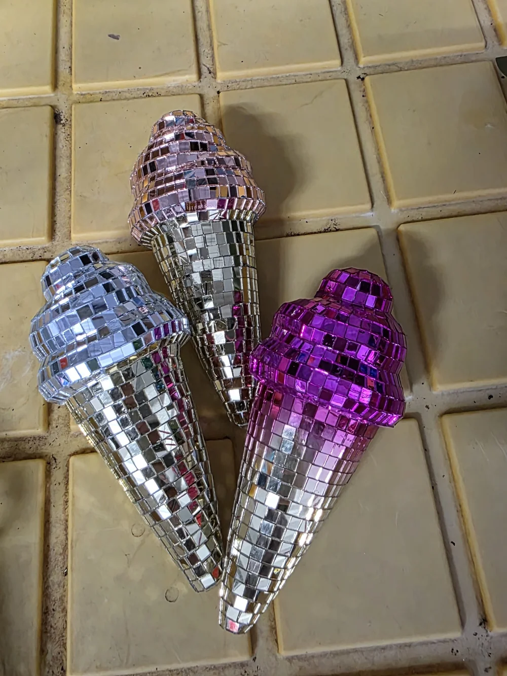 Mirrored Disco Ice Cream Cone Party Decor - Gold, Silver, Pink